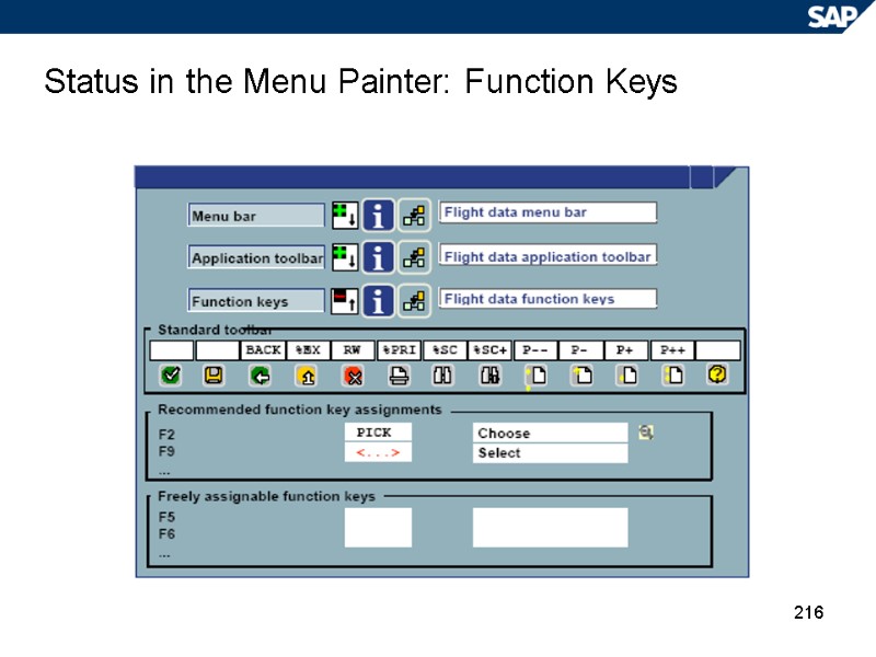 216 Status in the Menu Painter: Function Keys